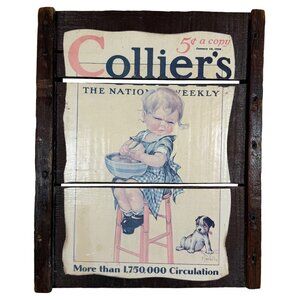 1970s Collier's Magazine Cover Poster Little Girl Cutting an Onion On Wood Slats
